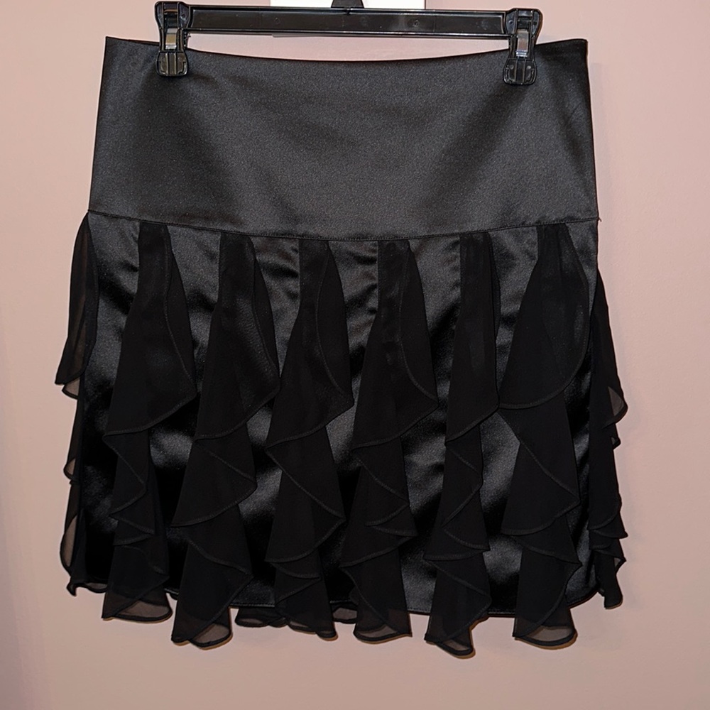 The Limited Black Satin Sheer Ruffle Mini Skirt